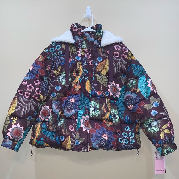 Avec Les Filles Printed Thermal Puff™ Hooded Puffer Jacket-Size M New - Picture 8 of 11